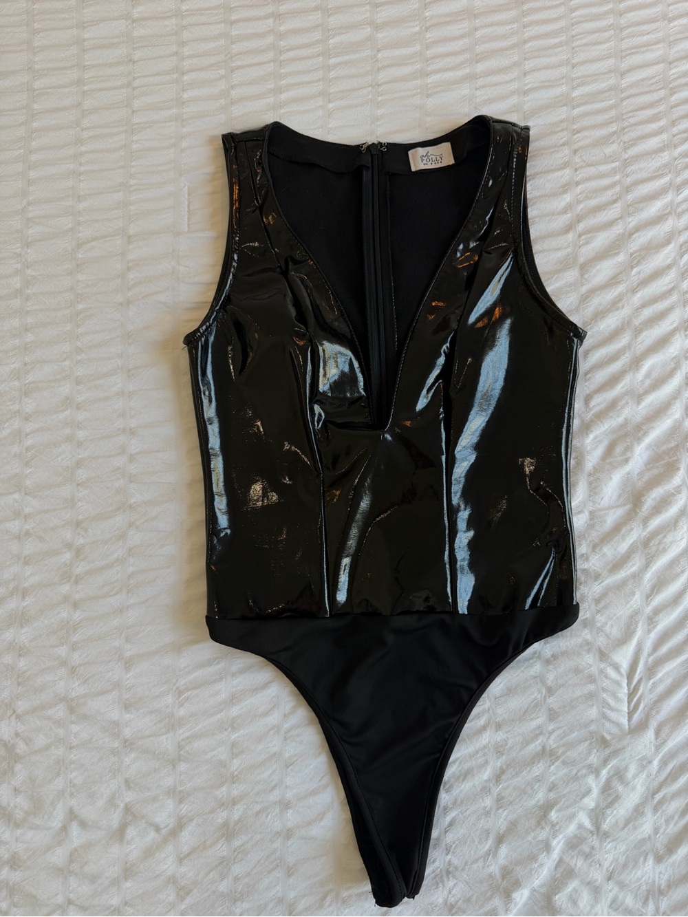 Oh Polly Plunge Neck Vinyl Bodysuit - Picture 9 of 9